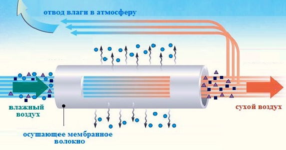 Сюда вставь описание картинки Принцип работы мембранного осушителя